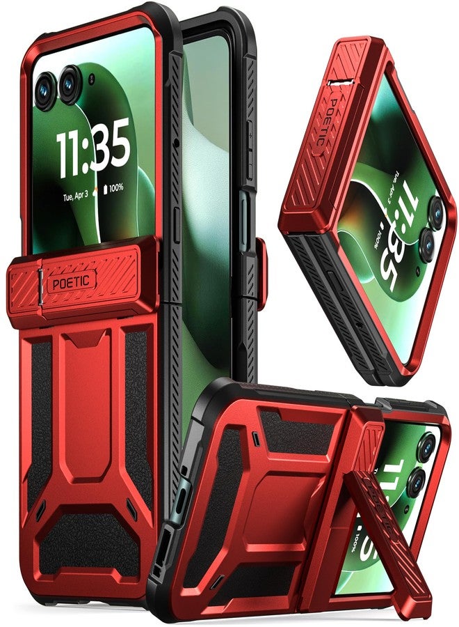 Poetic Spartan Case for Motorola Moto Razr 60 Ultra 2025,[Kickstand][Hinge Protection][20FT Mil-Grade Drop Tested], Full-Body Rugged Shockproof Protective Cover with Kickstand, Metallic Red - Image 1