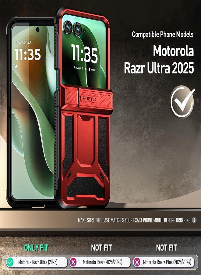 Poetic Spartan Case for Motorola Moto Razr 60 Ultra 2025,[Kickstand][Hinge Protection][20FT Mil-Grade Drop Tested], Full-Body Rugged Shockproof Protective Cover with Kickstand, Metallic Red - Image 2
