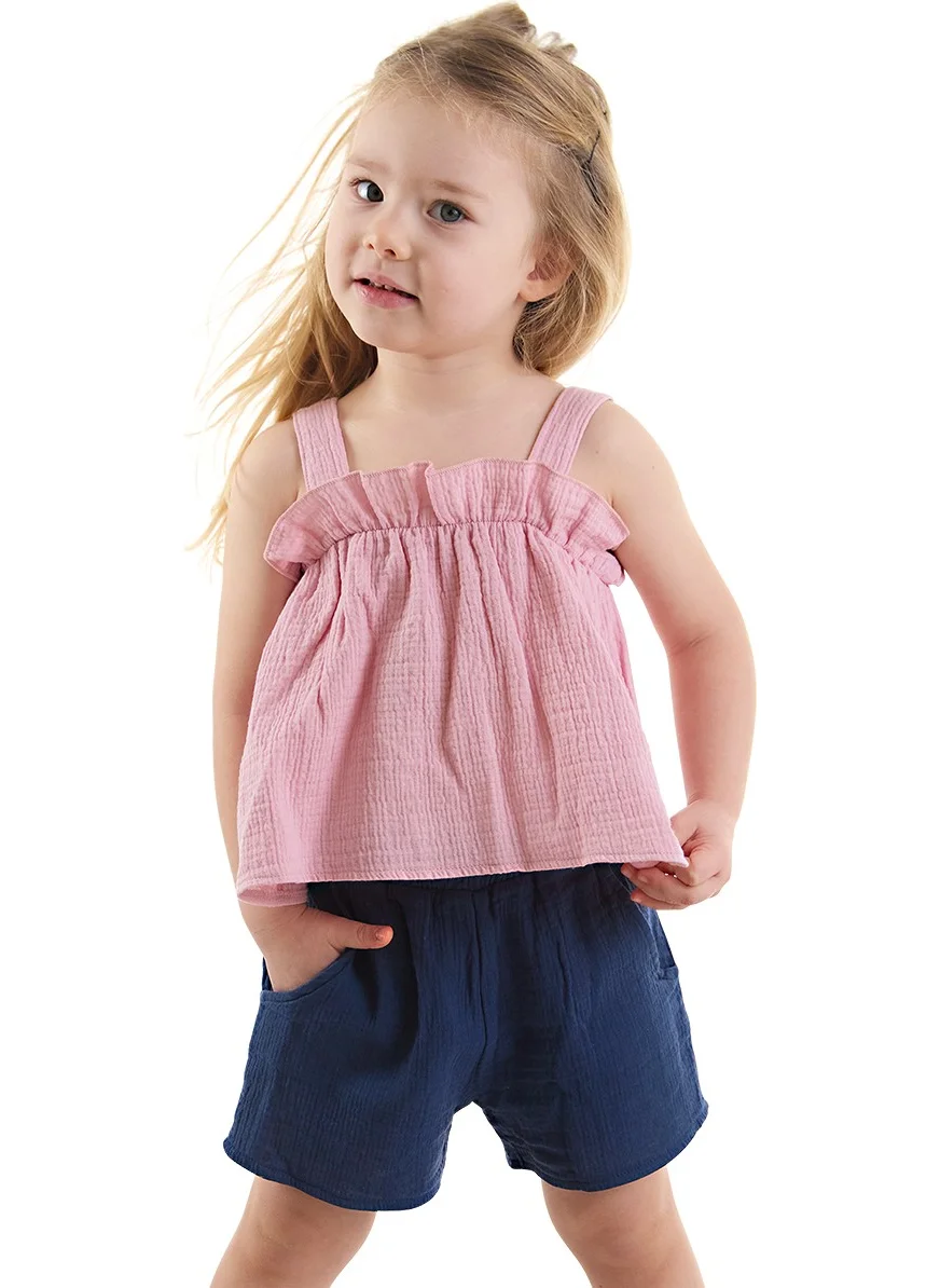 Denokids Baby Girl Pink Muslin Blouse Shorts Set