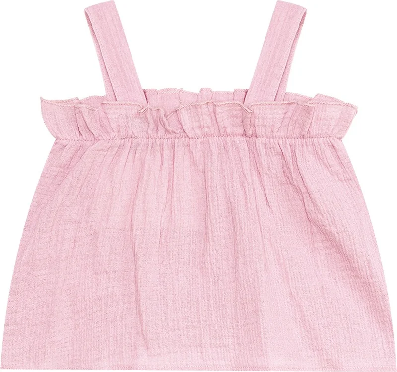 Denokids Baby Girl Pink Muslin Blouse Shorts Set