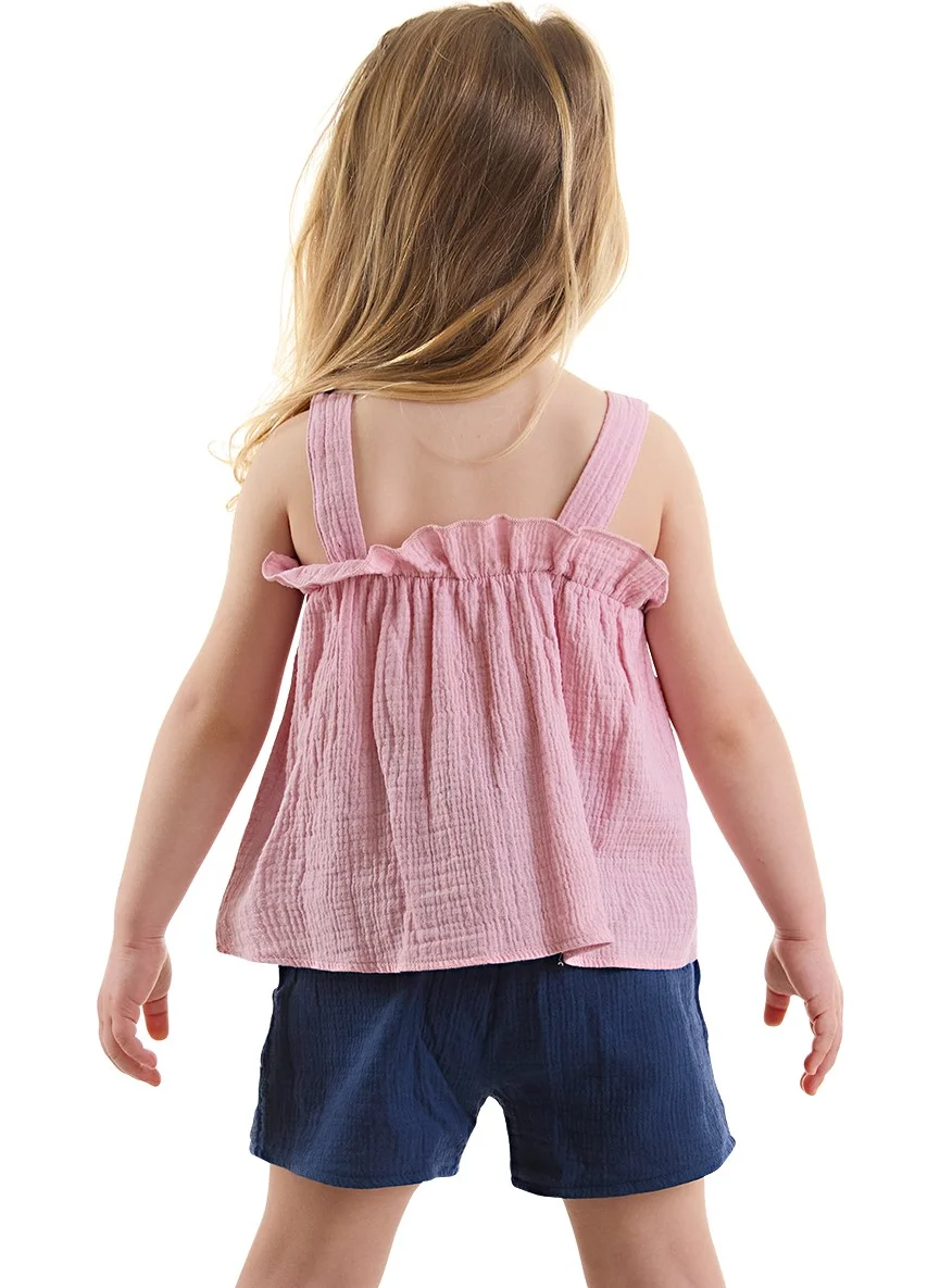 Denokids Baby Girl Pink Muslin Blouse Shorts Set
