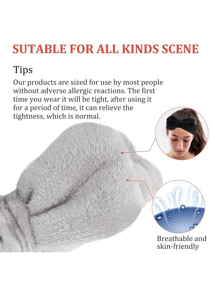 سيستار مجموعة من 6 قطع من عصابة رأس المكياج وسوار المعصم، عصابة رأس للعناية بالبشرة وغسول الوجه، سوار منشفة للنساء (أسود + رمادي) - Image 4