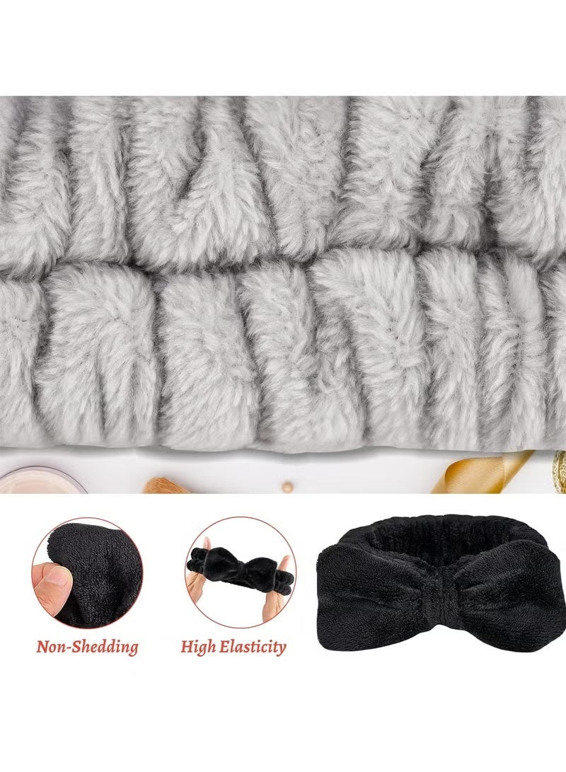 سيستار مجموعة من 6 قطع من عصابة رأس المكياج وسوار المعصم، عصابة رأس للعناية بالبشرة وغسول الوجه، سوار منشفة للنساء (أسود + رمادي) - Image 2