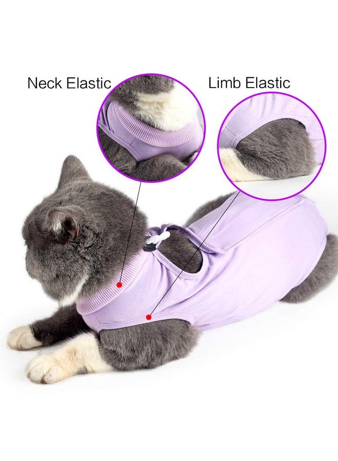 oUUoNNo oUUoNNo Cat Wound Surgery Recovery Suit for Abdominal Wounds or Skin Diseases, After Surgery Wear, Pajama Suit, E-Collar Alternative for Cats (L, Purple)  - Image 2