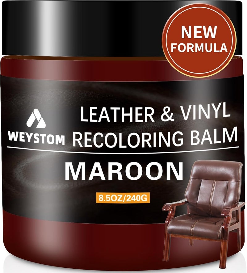 WEYSTOM Leather Recoloring Balm - Maroon Leather Repair Kit for Furniture, Dye, Recolor, Renew, Repair & Restore Aged, Faded, Cracked, Peeling and Scuffed - Image 1