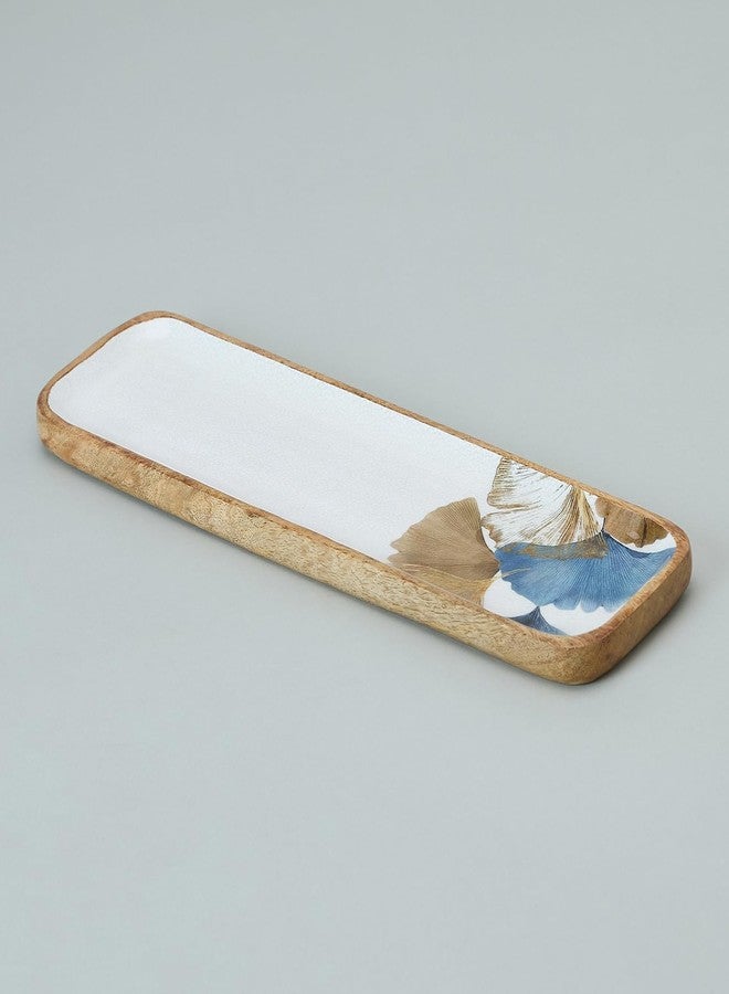 SAAGA Acorn Mango Wood Tray Cum Platter | 16.5 x 4.5 Inch Rectangular Wooden Serving Tray | Decorative Food Serving Board for Snacks Fruits Desserts & Appetizers | Blue Kitchen & Dining Serveware - Image 1
