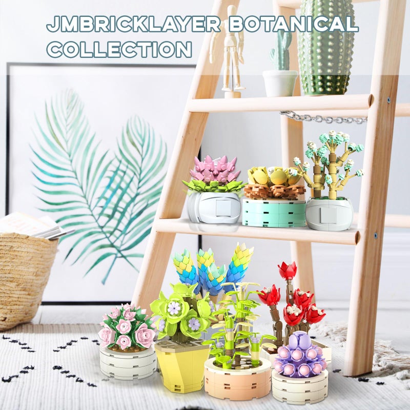 JMBricklayer مجموعة JMBricklayer من الزهور والنباتات العصارية، مجموعات بناء، نباتات لتزيين المكتب والمنزل، ألعاب بناء نباتات بونساي، مشروع بناء زهور إبداعي للبالغين، أفكار هدايا للفتيات والنساء - Image 5