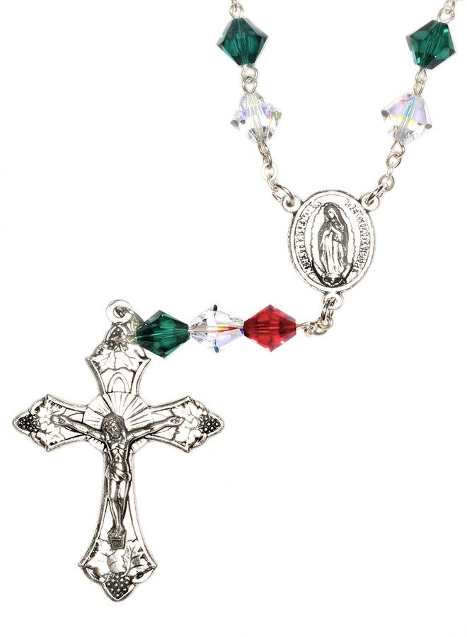 Rosaries Mexican (Green, White & Red) Austrian Crystal One Decade AUTO Rosary - includes Our Lady of Guadalupe Holy Card (Gift idea, Christmas, Confirmation, Communion, Easter, RCIA) (Mexican) - Image 3