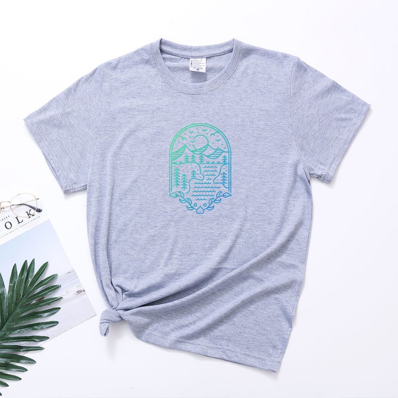 2023 Summer Cross-border Women's Independent Station New Women's T-shirt Short-sleeved Base Shirt Sunset Printed Top wish - Image 1