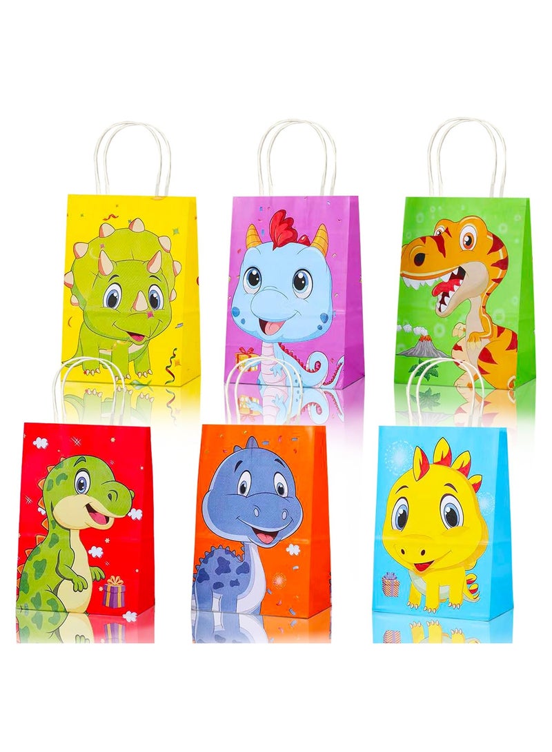Zikra 24 Pcs Dinosaur Favor Treat Bags, Dinosaur Goody Bags 6 Style Cute Dinosaur Cake Gift Snack Goody Cardboard Bags for Kids Cartoons Dinosaur Theme Baby Shower Birthday Party Decoration Supplies - Image 1