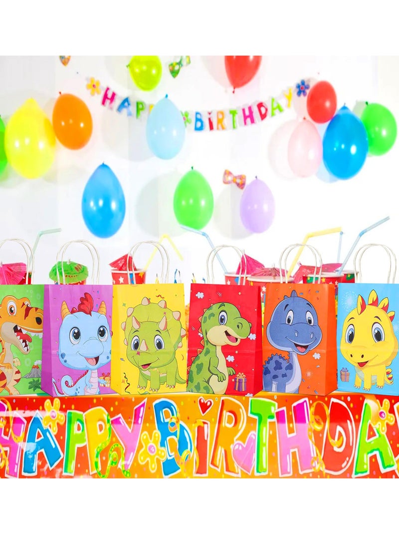 Zikra 24 Pcs Dinosaur Favor Treat Bags, Dinosaur Goody Bags 6 Style Cute Dinosaur Cake Gift Snack Goody Cardboard Bags for Kids Cartoons Dinosaur Theme Baby Shower Birthday Party Decoration Supplies - Image 4