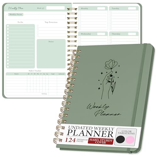 Only Zest Undated Weekly Planner & Notebook for Work, School & Home - Aesthetic Hardcover Spiral Blank Planner with Habit Tracker, Goal Organizer & To Do List - 124 No-Bleed Pages, 6.4×8.5", Green - Image 1