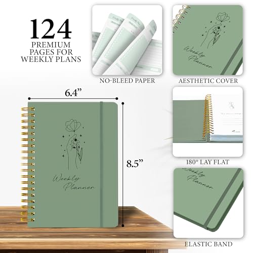 Only Zest Undated Weekly Planner & Notebook for Work, School & Home - Aesthetic Hardcover Spiral Blank Planner with Habit Tracker, Goal Organizer & To Do List - 124 No-Bleed Pages, 6.4×8.5", Green - Image 4