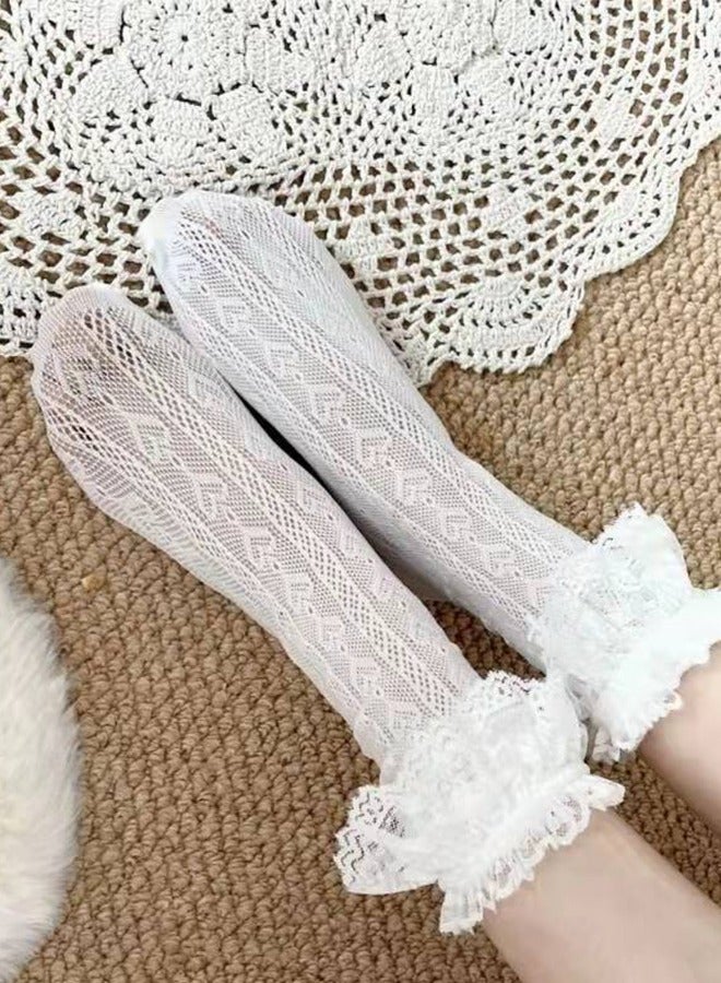 Women's Lace knee-High Socks, Transparent Pantyhose, White Lace Mesh knee-High Socks, Perfect Fit, Thin Style To Prevent Exposure  - Image 1
