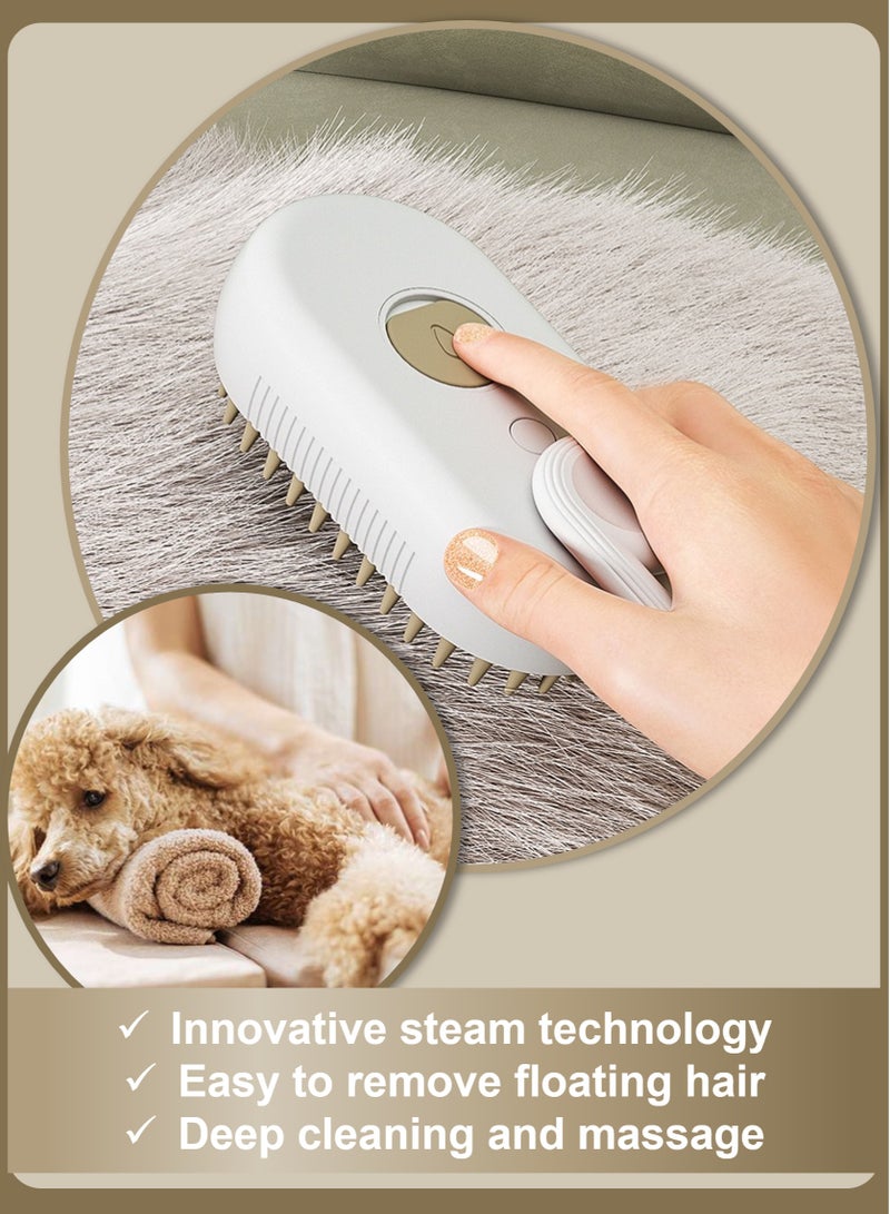 YooA 3 In 1 Steamy Rechargeable Cat and  Dog Brush/Comb | Pet Steamer Brush with Rotating Handle, Silicone Massage Grooming Pet Steam Brush for Cats Dogs, Tangled And Hair Loss Remover(White&Cream Yellow) - Image 4
