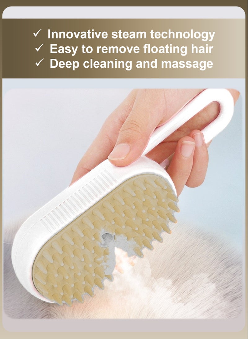 YooA 3 In 1 Steamy Rechargeable Cat and  Dog Brush/Comb | Pet Steamer Brush with Rotating Handle, Silicone Massage Grooming Pet Steam Brush for Cats Dogs, Tangled And Hair Loss Remover(White&Cream Yellow) - Image 3