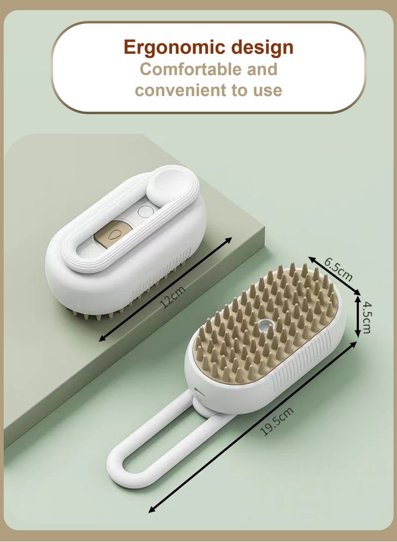 YooA 3 In 1 Steamy Rechargeable Cat and  Dog Brush/Comb | Pet Steamer Brush with Rotating Handle, Silicone Massage Grooming Pet Steam Brush for Cats Dogs, Tangled And Hair Loss Remover(White&Cream Yellow) - Image 2