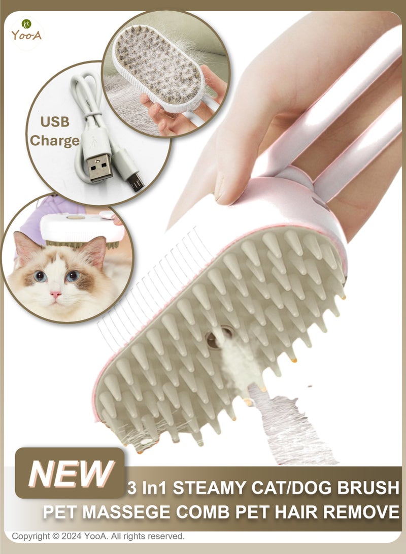 YooA 3 In 1 Steamy Rechargeable Cat and  Dog Brush/Comb | Pet Steamer Brush with Rotating Handle, Silicone Massage Grooming Pet Steam Brush for Cats Dogs, Tangled And Hair Loss Remover(White&Cream Yellow) - Image 1