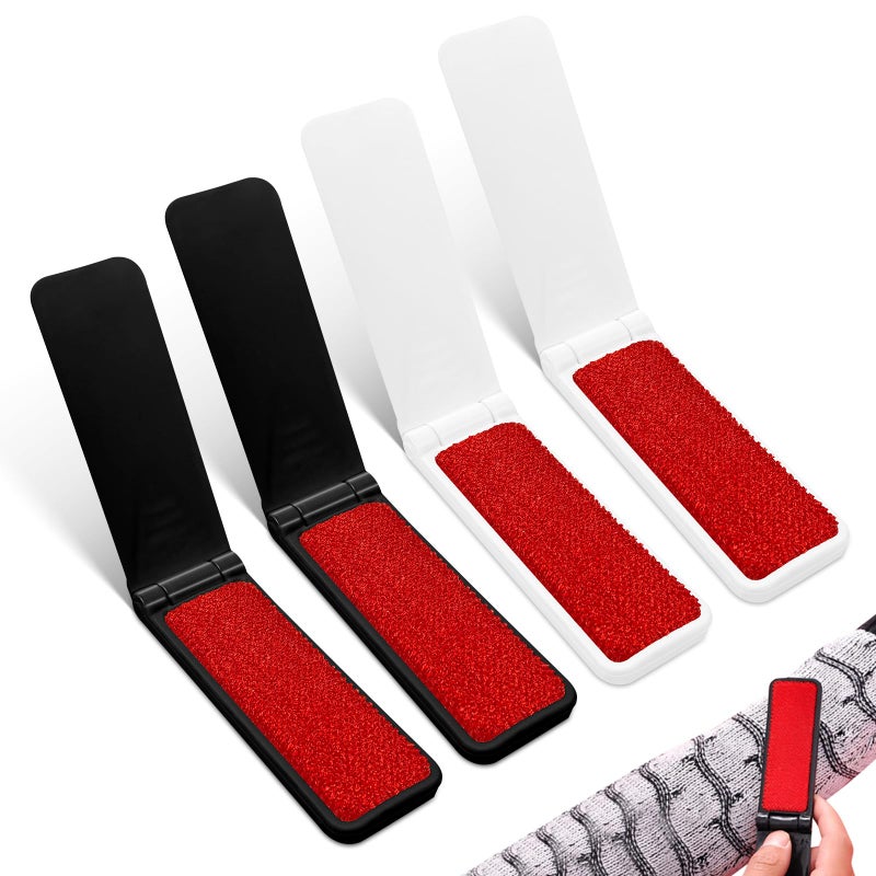 Kerros Foldable Lint Brush 4-Pack (2 White + 2 Black) - Portable & Reusable Lint Brushes for Clothes, Furniture, Pet Hair - Compact Travel Size, Sticky Surface, Easy to Clean - No Mess Fuzz Remover - Image 1