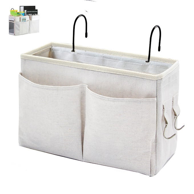 Bedside Caddy OrganizerBedside Hanging Storage Bag MultiFunction Caddy for Bunk bed Hospital Beds Dorm Bed Rails Holders Books Glasses Phones MagazineWhite