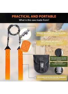 SAKRIMAL SAKRIMAL Outdoor Pocket Chainsaw24 Inch Compact Folding Hand Saw Tool With with Orange StrapsEmergency Outdoor Survival Gear for Camping Hunting Hiking Cutting Wood Tree  - Image 2