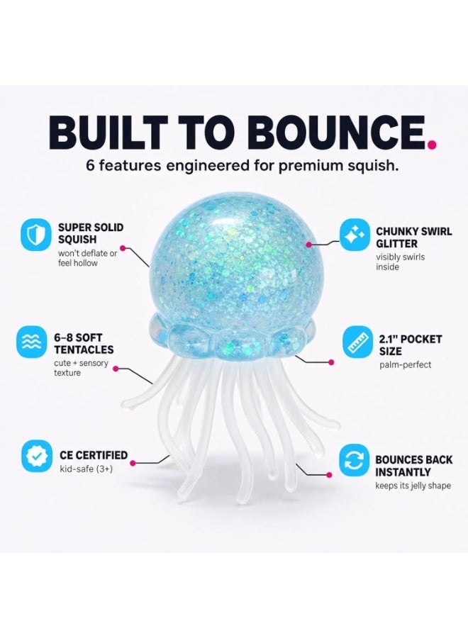 Jellyfish Glitter Squishy Fidget Toy – Super Solid Squish Stress Ball for Kids & Adults, Sensory Anxiety Relief Toy with Wiggly Tentacles, 2.1 Inch, 1 Pcs (BLUE) - Image 4