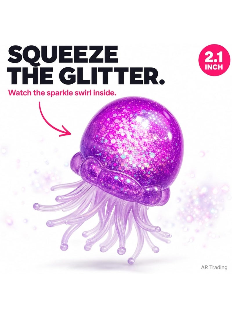 Jellyfish Glitter Squishy Fidget Toy – Super Solid Squish Stress Ball for Kids & Adults, Sensory Anxiety Relief Toy with Wiggly Tentacles, 2.1 Inch, 1 Pcs (BLUE) - Image 2
