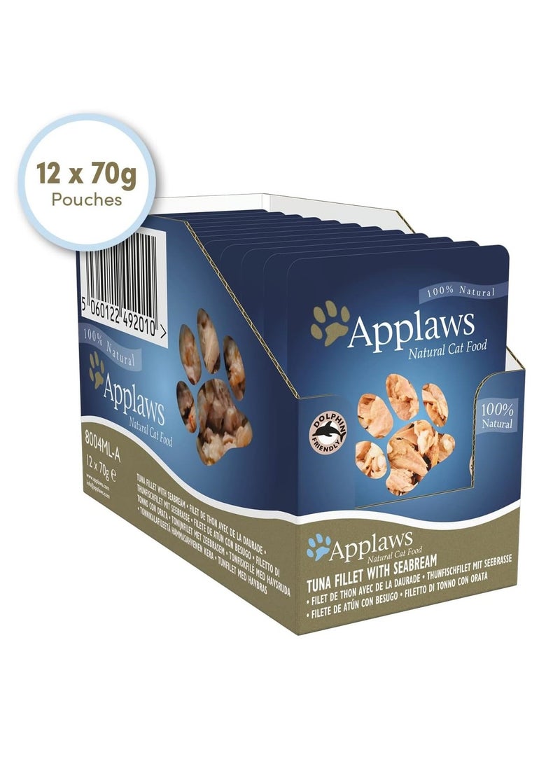 Applaws كيس طعام قطط مبلل من التونة والدنيس، 12 قطعة، 70 جرام - Image 1