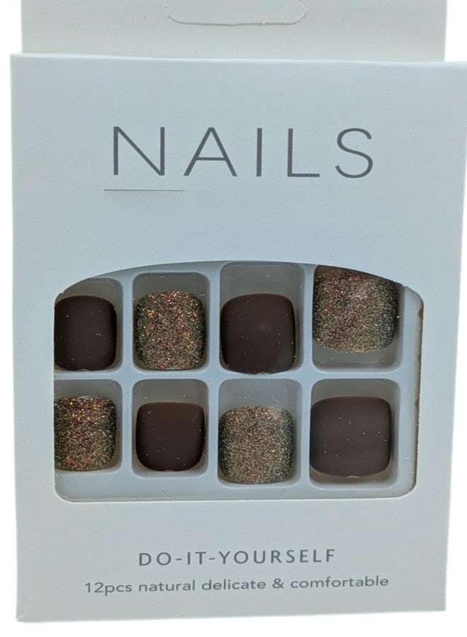 FAVHOME Stick On Nails Acrylic Fake False Nail Kit with Sticker - For Quick and Easy DIY Manicures For Teens And Women 12 Pieces (Clay Brown, Standard, Universal) - Image 2