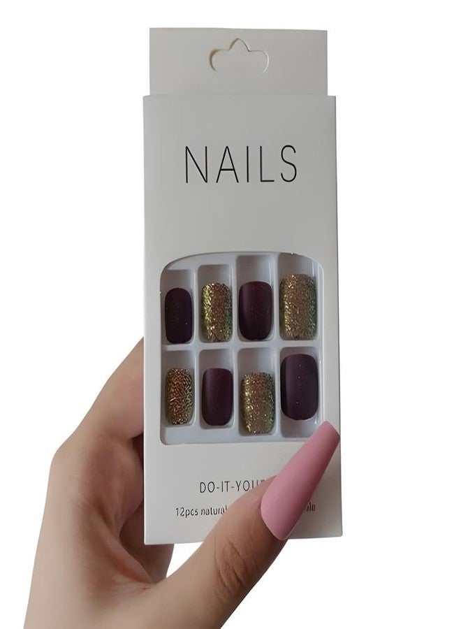 FAVHOME Stick On Nails Acrylic Fake False Nail Kit with Sticker - For Quick and Easy DIY Manicures For Teens And Women 12 Pieces (Clay Brown, Standard, Universal) - Image 5