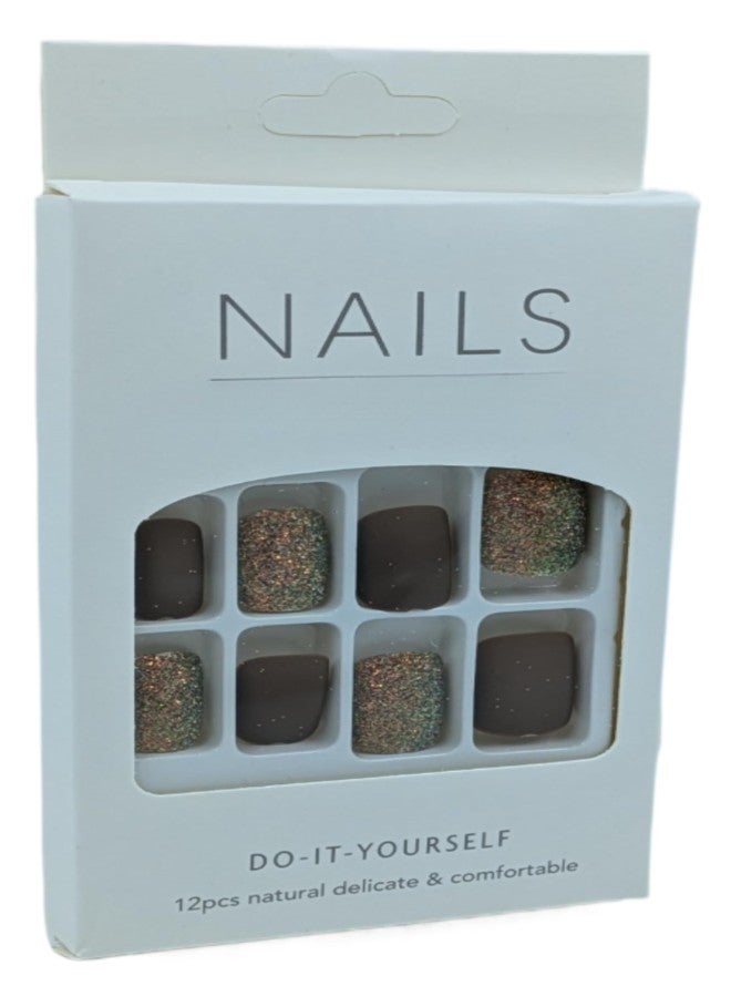 FAVHOME Stick On Nails Acrylic Fake False Nail Kit with Sticker - For Quick and Easy DIY Manicures For Teens And Women 12 Pieces (Clay Brown, Standard, Universal) - Image 1