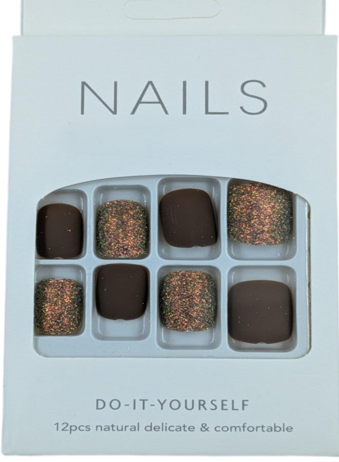 FAVHOME Stick On Nails Acrylic Fake False Nail Kit with Sticker - For Quick and Easy DIY Manicures For Teens And Women 12 Pieces (Clay Brown, Standard, Universal) - Image 3