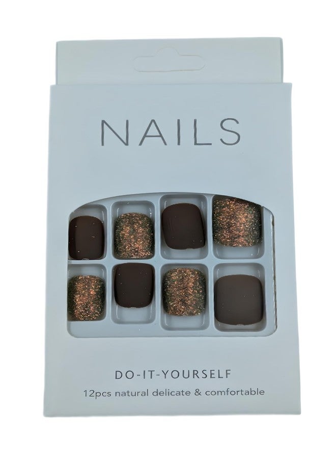 FAVHOME Stick On Nails Acrylic Fake False Nail Kit with Sticker - For Quick and Easy DIY Manicures For Teens And Women 12 Pieces (Clay Brown, Standard, Universal) - Image 4