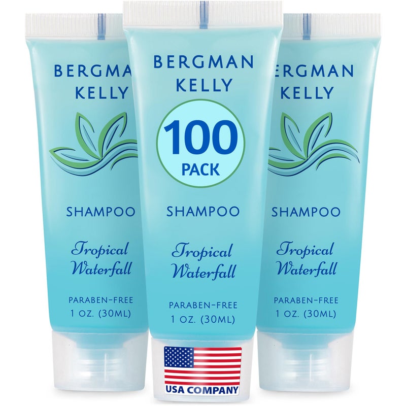 BERGMAN KELLY - Travel Size Hotel Shampoo - 1 fl oz, 100 PK, Tropical Waterfall - Delight Your Guests with Revitalizing & Refreshing Hair Cleanser for Guest Hospitality - Bulk Small Size Shampoo - Image 1
