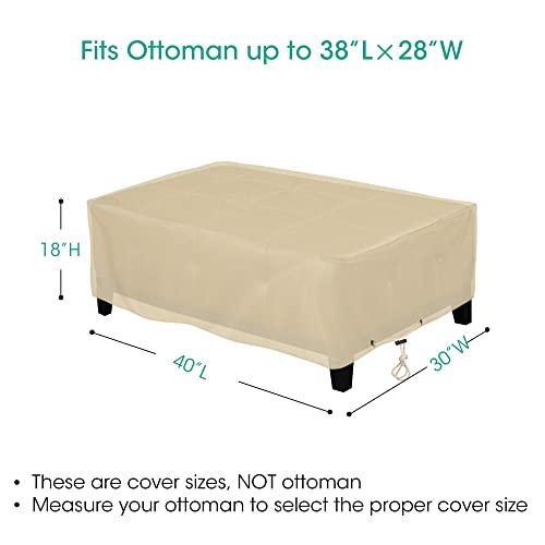 SunPatio Outdoor Ottoman Cover, Heavy Duty Waterproof Rectangular Coffee Table Cover, Patio Furniture Side Table Cover, All Weather Protection, 40" L x 30" W x 18" H, Beige - Image 2