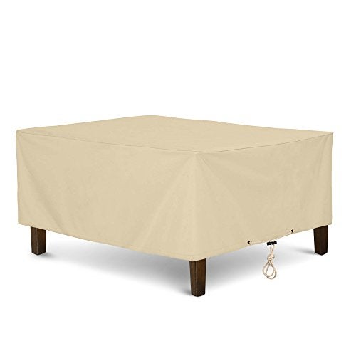 SunPatio Outdoor Ottoman Cover, Heavy Duty Waterproof Rectangular Coffee Table Cover, Patio Furniture Side Table Cover, All Weather Protection, 40" L x 30" W x 18" H, Beige - Image 1