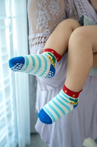 RATIVE Ankle Anti Slip Non Skid Organic Cotton Socks with Grips Grippers for 1 2 Years Old 2T 12 18 Months Toddler Boy Boys Girl Girls (2T-3T, 12-Pairs/Animal world) - Image 5