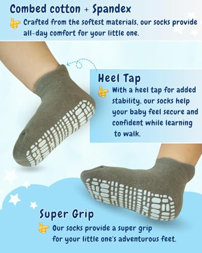 RATIVE Ankle Anti Slip Non Skid Organic Cotton Socks with Grips Grippers for 1 2 Years Old 2T 12 18 Months Toddler Boy Boys Girl Girls (2T-3T, 12-Pairs/Animal world) - Image 3