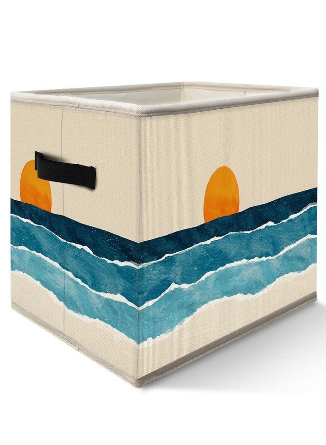 FDHSPAAM Boho Coastal Sun Storage Bins Box with Handles, Abstract Beach Coast Sunrise Collapsible Fabric Storage Basket Box Organizer for Bedroom Bathroom Clothes Toys Books - Image 1