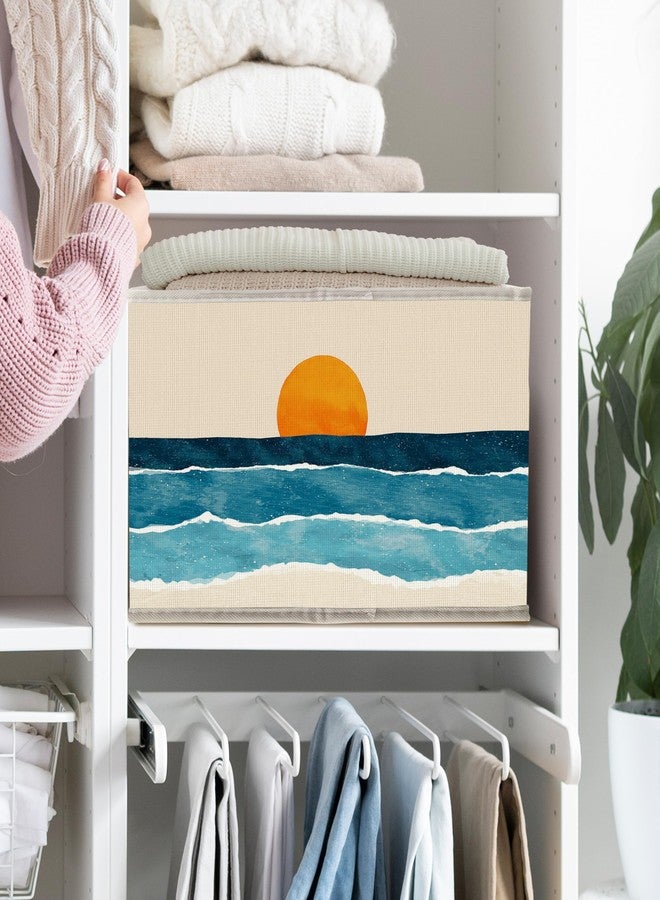FDHSPAAM Boho Coastal Sun Storage Bins Box with Handles, Abstract Beach Coast Sunrise Collapsible Fabric Storage Basket Box Organizer for Bedroom Bathroom Clothes Toys Books - Image 2