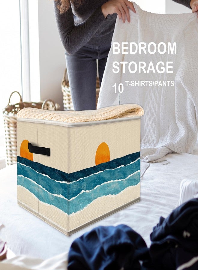 FDHSPAAM Boho Coastal Sun Storage Bins Box with Handles, Abstract Beach Coast Sunrise Collapsible Fabric Storage Basket Box Organizer for Bedroom Bathroom Clothes Toys Books - Image 5