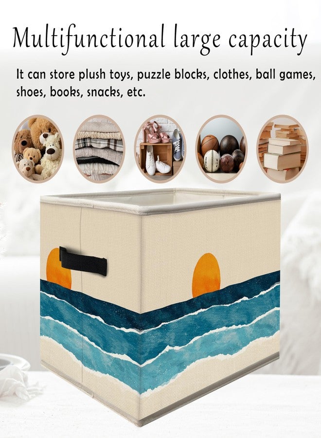 FDHSPAAM Boho Coastal Sun Storage Bins Box with Handles, Abstract Beach Coast Sunrise Collapsible Fabric Storage Basket Box Organizer for Bedroom Bathroom Clothes Toys Books - Image 3