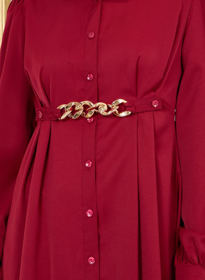 ستايلي فستان عنابي بأزرار - Image 3