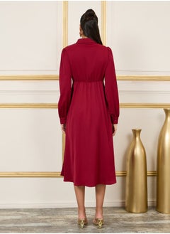 Styli Chain Accent Detachable Detail Pleat Shirt Midi Dress  - Image 4