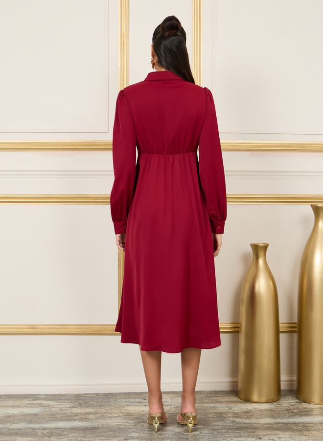 ستايلي فستان عنابي بأزرار - Image 4