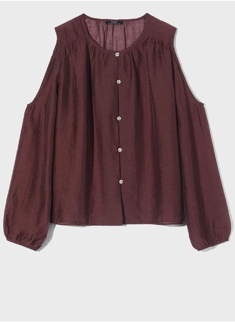 PARFOIS Cold Shoulder Button Down Top