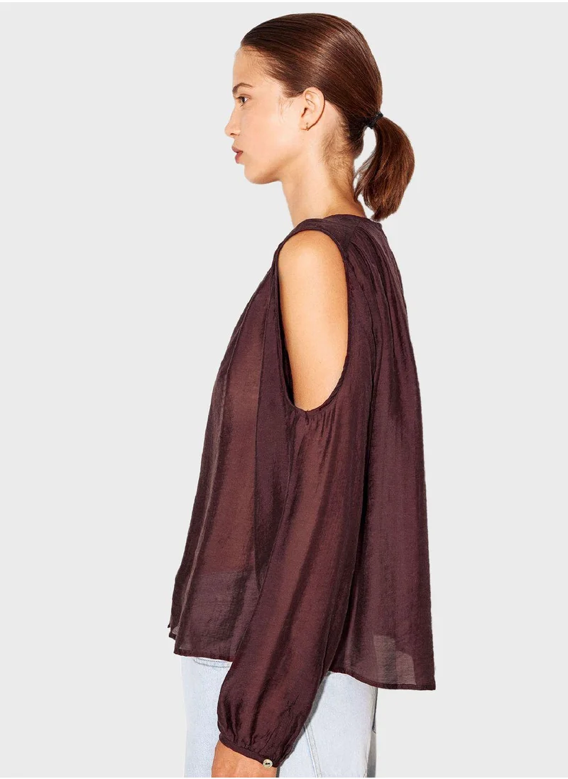 PARFOIS Cold Shoulder Button Down Top