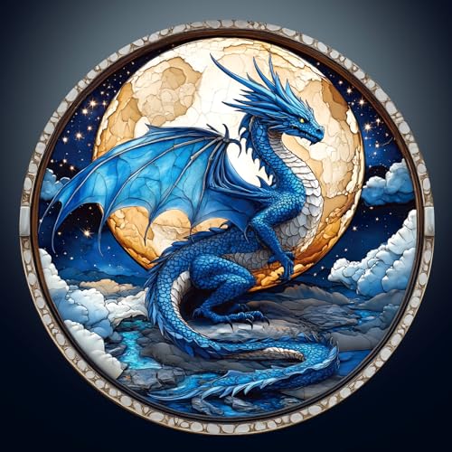 Purdicra Wooden Puzzles for Adults Unique Animal Shaped Moonlit Blue Dragon Puzzle 3D Vision Wooden Jigsaw Puzzle Christmas Birthday Gifts for FriendsFamily Home Decor 134 134in 300pcs - Image 1