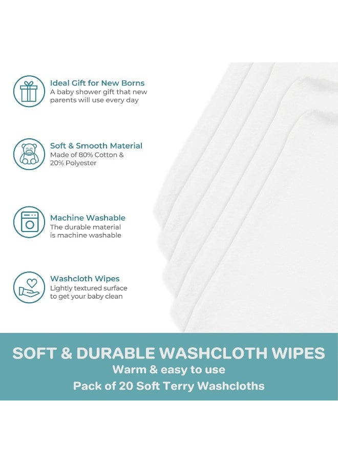 Spasilk Spasilk Washcloth Wipes Set for Newborn Boys and Girls, Soft Terry Washcloth Set, Pack of 20, White  - Image 4
