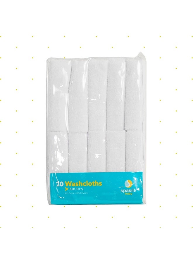 Spasilk Spasilk Washcloth Wipes Set for Newborn Boys and Girls, Soft Terry Washcloth Set, Pack of 20, White  - Image 3